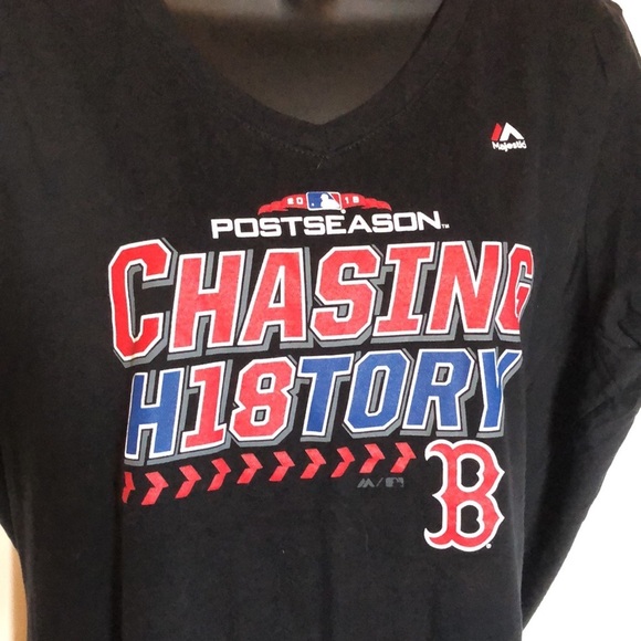 LK NW ⚾️ BLACK 100% COTTON BOSTON RED SOX POST-SEASON V-NECK TSHIRT Women’s 2X - Picture 2 of 5